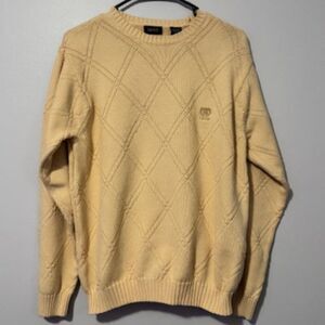 USED Men's IZOD Long Sleeve Crew Neck Sweater Diamond Pattern Color Yellow Sz M